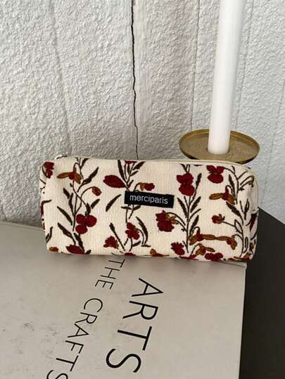 1pc Velvet Fabric Artistic Pencil Case, Retro Student Style Cosmetic Bag, Large Capacity High-Quality Niche Stationery Pouch