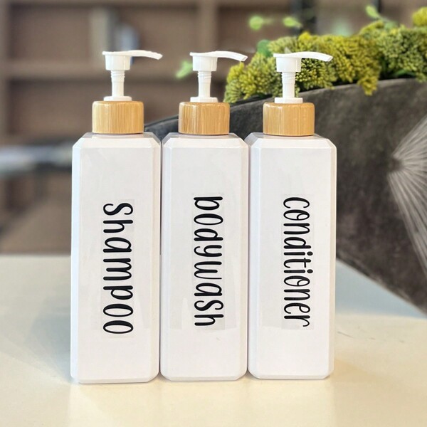 3pcs/Set Square 500ml Bottle Dispenser For Shampoo, Conditioner And Shower Gel Lotion Dispenser Bottle Home Bathroom Decor Summer Back To School