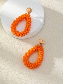 Crystal Beaded Water Drop Earrings - Khaki - View 8