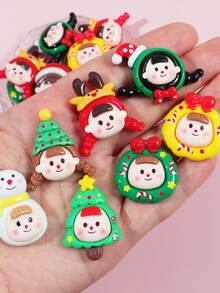 1包含7入不同款式的亞克力樹脂可愛聖誕女孩造型diy奶油粘土手機殼/汽車裝飾貼紙配件材料