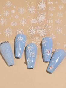 2pcs Glitter White Snowflake Nail Slider Christmas Elk Nail Stickers New Year Winter Nail Designs Decorations - White - View 3