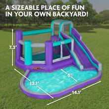 Sunny & Fun Big Time Bounce-A-Round Inflatable Water Slide Park – Heavy-Duty For Outdoor Fun - Climbing Wall, Slide & Splash Pool – Easy To Set Up & Inflate With Included Air Pump & Carrying Case - Water Slides For Kids Backyard - Purple - View 2