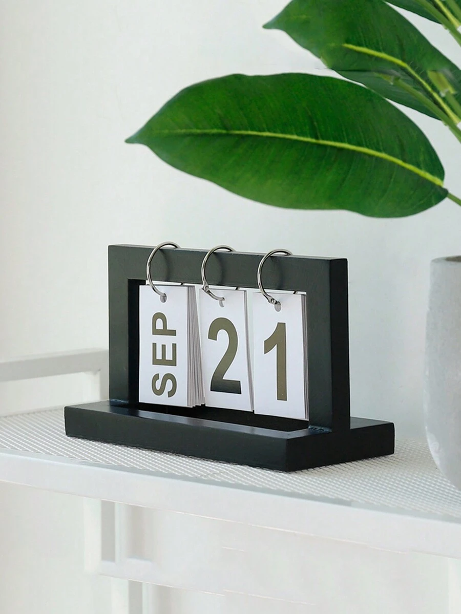 1pc Creative Ins Style Wooden Desk Calendar Decoration - Black - View 1