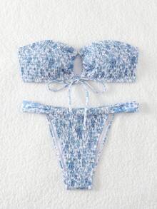 印花比基尼套装 夏季 - 藍色 - 查看 3