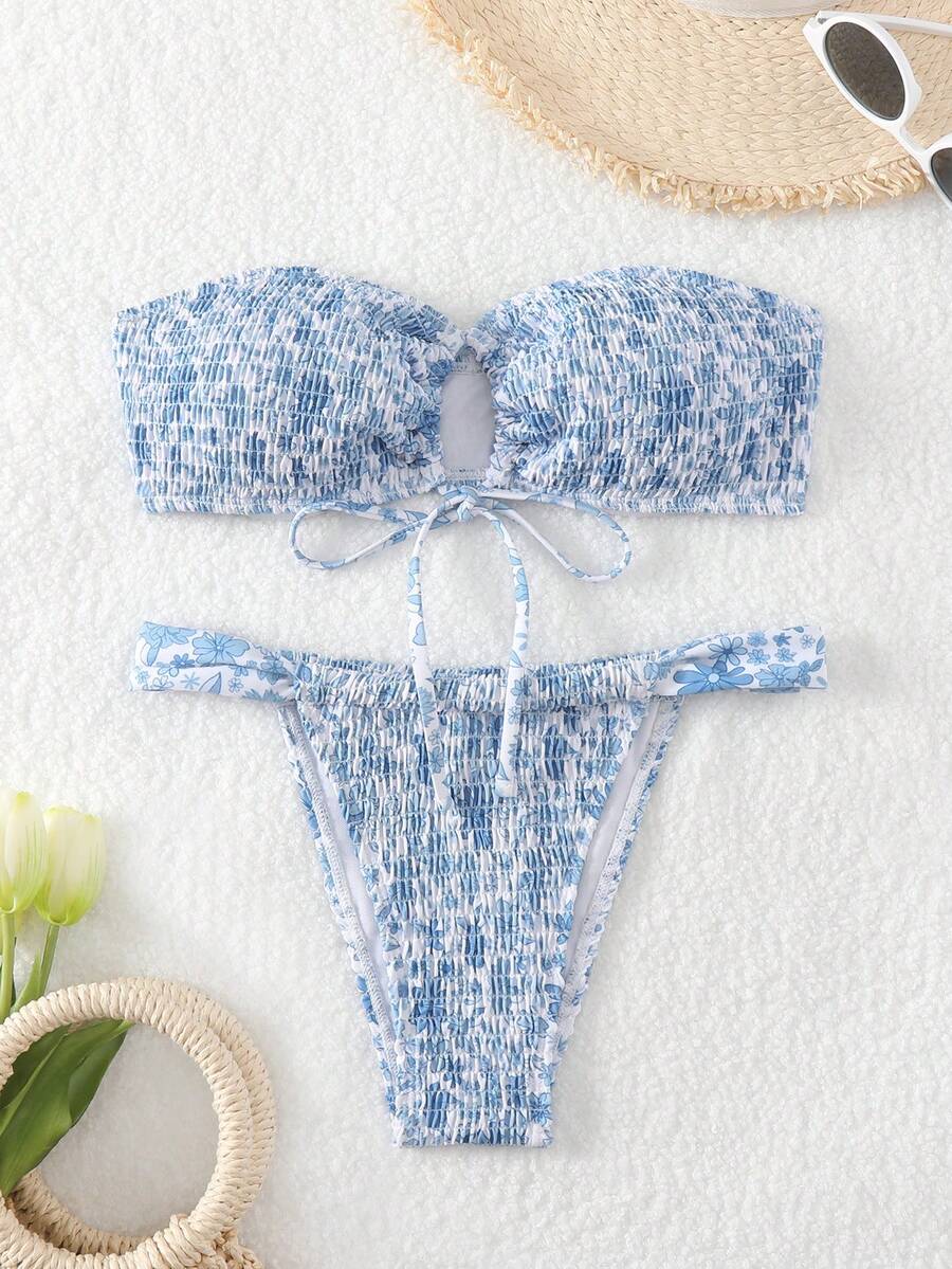 印花比基尼套装 夏季 - 藍色 - 查看 1