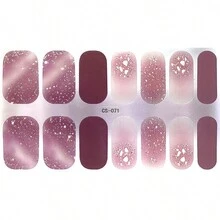 全貼式指甲油貼紙1片14貼自粘凝膠指甲包防水持久3d時尚指甲條diy指甲藝術裝飾女士女孩家居慶祝舞會假日旅行快速美甲粉色閃耀,附指甲文件 - 紫丁香色 - 查看 3