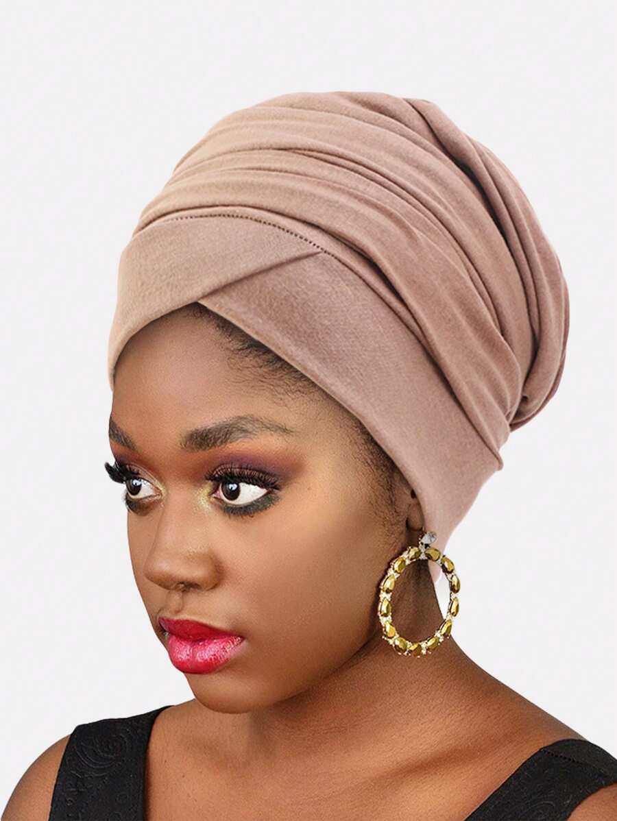 1pc Women's Stretchable Long Tail Headwrap Cap, Scarf Hat, Headscarf Hat For Daily Use - Khaki - View 1