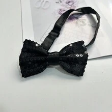 1條女士黑色閃光雙層蝴蝶領帶,適用於派對、表演和日常穿著