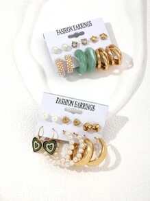 12 Pairs Fashionable Versatile Heart-Shaped Faux Pearl Decorated Earrings - Multicolor - View 5