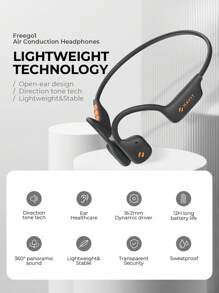 Havit 空氣傳導耳機,freego1 Air,開放式設計,定向音調技術,12小時超長電池續航,防汗輕巧穩固,時尚男士的選擇,運動耳機,日禮物的好主意