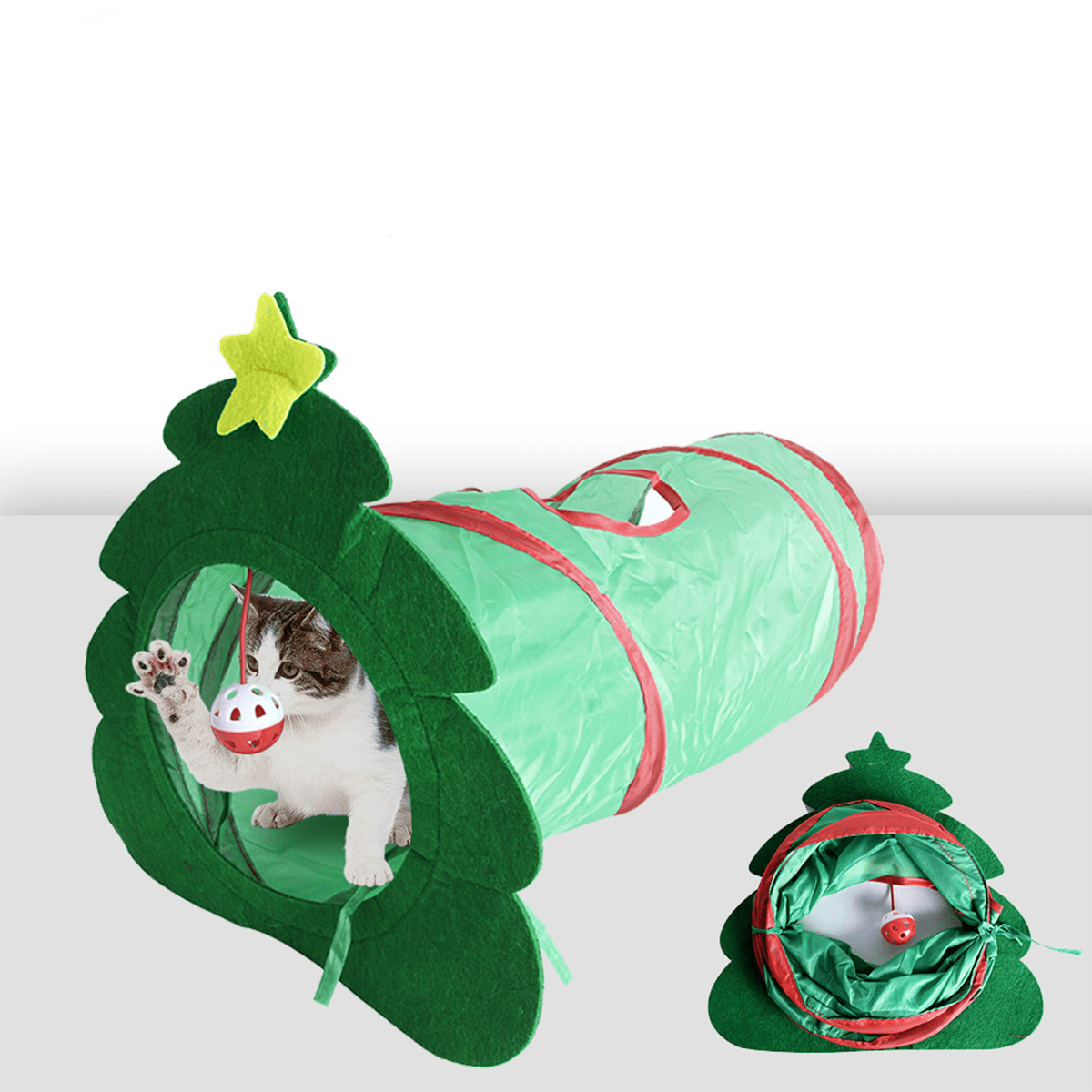 Cat Tunnel, Christmas Tree Shaped Cat Tunnel With Ball And Foldable