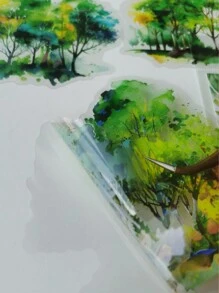 1pack/10pcs Tree Shadow & Sparkle Shell Pet Sticker For Diy Scrapbooking Journaling Decoration - Multicolor - View 4