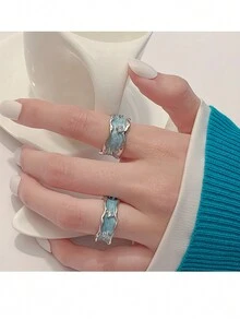Blue Couple Rings Set - Blue - View 2