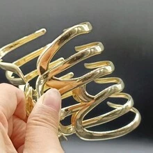 1入組女士金屬幾何紋理波浪合金髮夾，適用於馬尾、髮夾，時尚髮飾，適用於日常使用 - 金色 - 查看 2