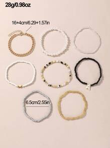 8件套女孩珍珠串珠字母手链套装 - 彩色 - 查看 6