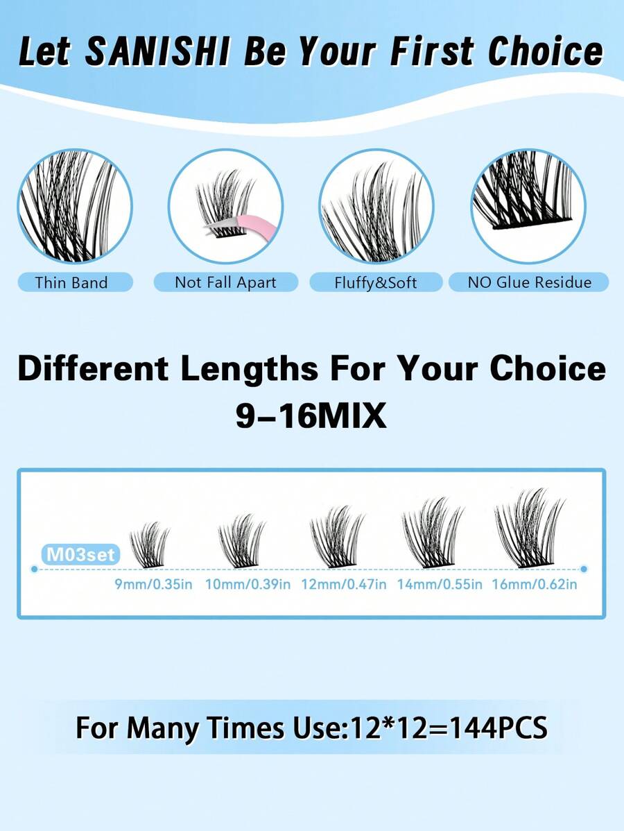 Sanishi Lashes Eyelash Curler, 144pcs DCurl 916mm Length, Faux Mink