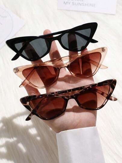 3pcs Women's Colored Lens Fashionable Petite Cat Eye Y2K Boho Style Sunglasses, Suitable For Travel And Outdoor Wear