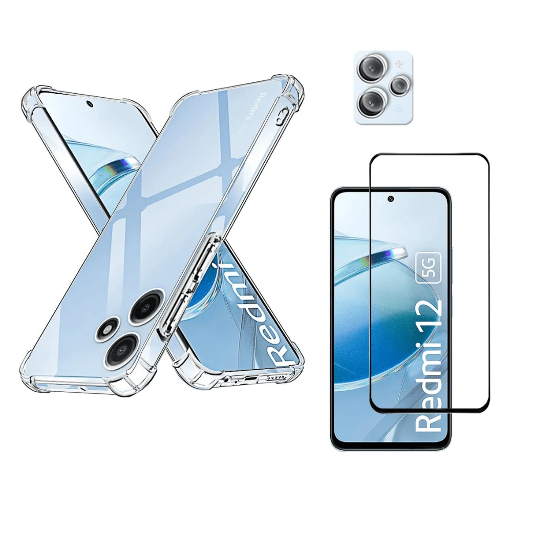 Capa Capinha Anti Impacto + Película Premium 9D Cerâmica + Película de Câmera Para Redmi 12 - Transparente - Visão 1