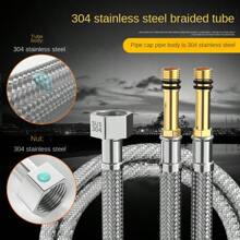 水龍頭冷熱進水軟管加長304不銹鋼織物上水管尖頭面盆洗臉盆配件 - 銀色 - 查看 1