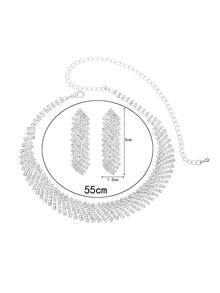 Grace夜店派對閃耀水晶鑽石假珍珠項鍊耳環套裝,婚禮派對珠寶3合1 - 銀色 - 查看 6