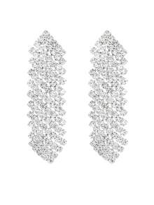 Grace夜店派對閃耀水晶鑽石假珍珠項鍊耳環套裝,婚禮派對珠寶3合1 - 銀色 - 查看 3