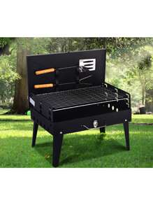 戶外折疊烤架帶燒烤工具盒,地上攤位烤架磨砂黑 - 深灰色 - 查看 5