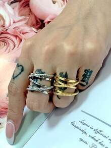 時尚的不銹鋼多層包覆鋼絲十字設計戒指,適合女性的派對和日常穿著 - 銀色 - 查看 4