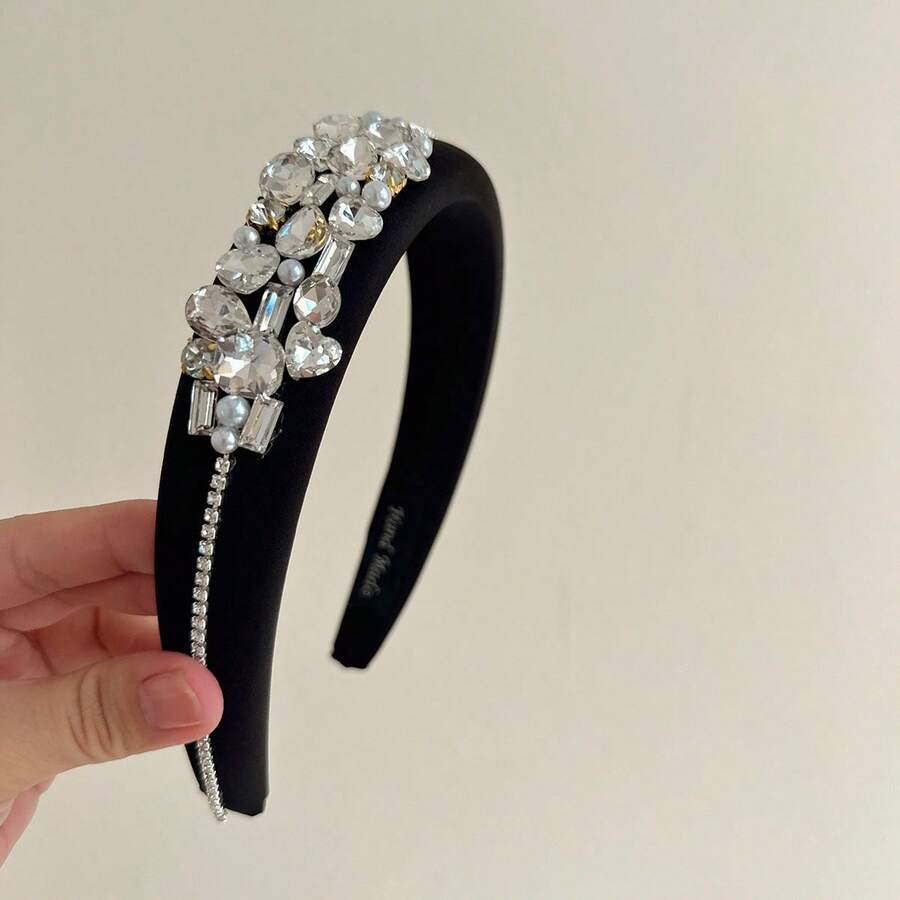 1件窄頭帶,奢華罕見設計,鑽石&珍珠裝飾和閃亮的緞布,適合女性