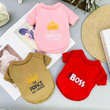 寵物秋冬毛衣套頭,防寒保暖,適用於貓狗,可愛時尚小狗和公主服裝 - 粉色 - 查看 1