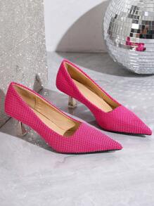 女款純色高跟鞋尖頭防滑鞋適合辦公裝優雅精緻 - 粉色 - 查看 6