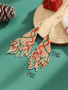 Handmade Beaded Christmas Earrings With Cute Ribbon Tassels, Popular In Europe And America - Dusty Pink - View 4