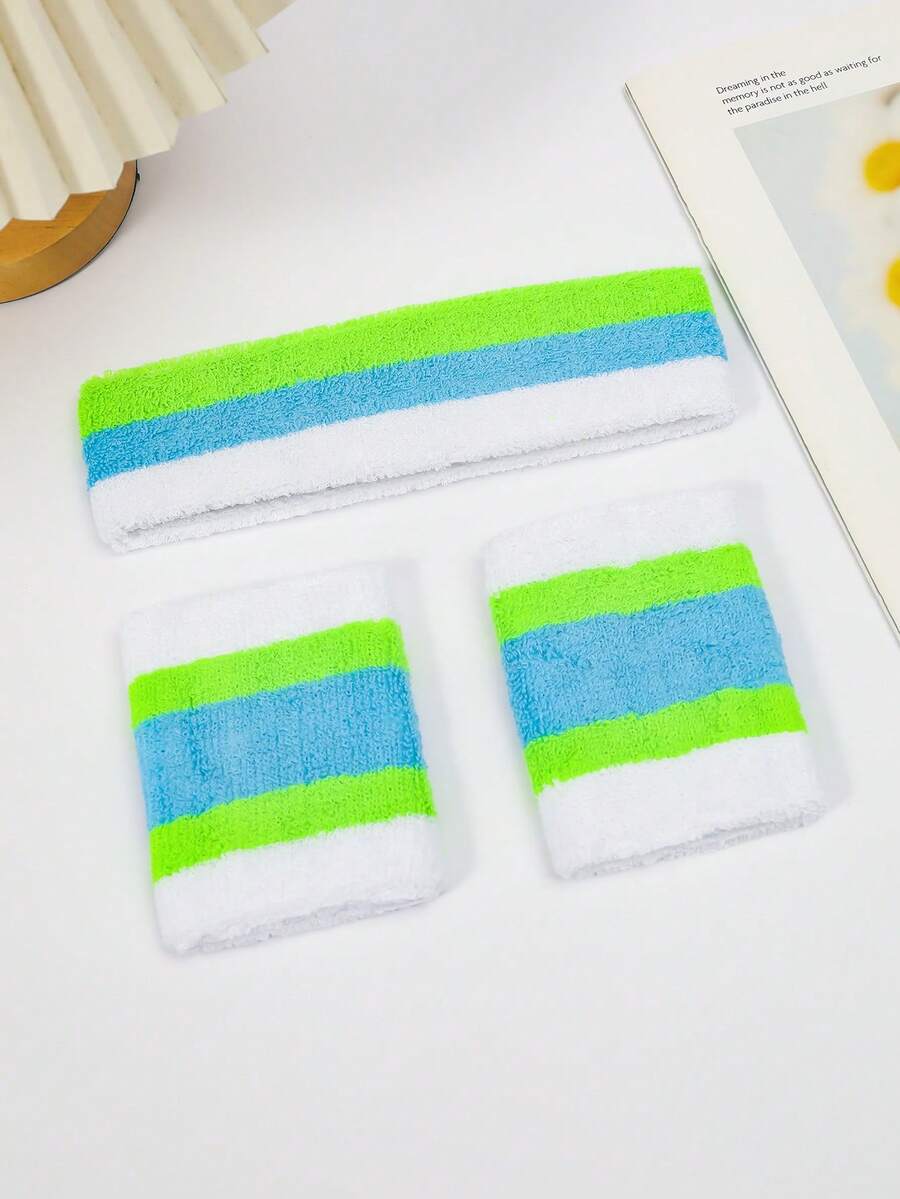 3 CÁI Hấp ẩm Phóng điện Mồ hôi 2 Dây đeo tay Và 1 Dây buộc tóc Thoáng khí Điền kinh Đối với Bóng rổ Quần vợt Yoga Mồ hôi Dây buộc tóc Đối với Trang phục Và Hóa trang - màu xanh lá - Xem 1