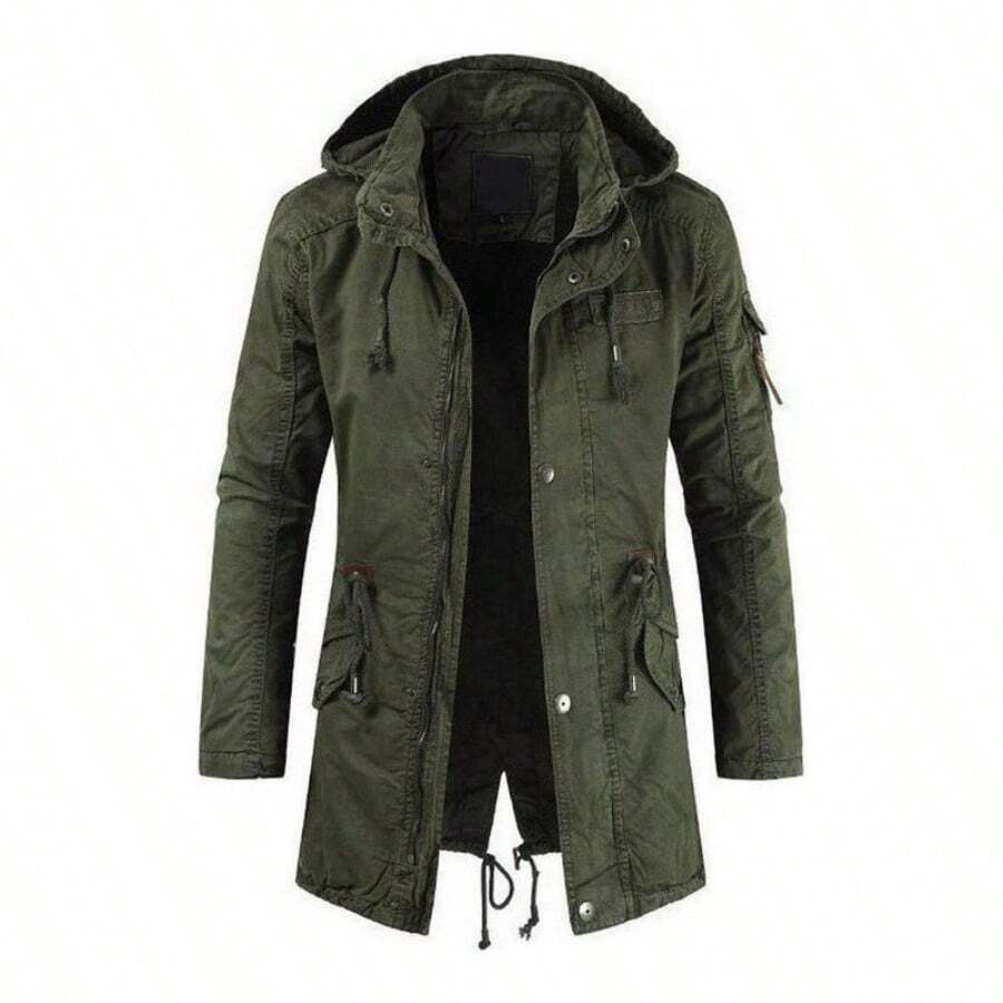 Chamarra Cazadora Afelpada De Gabardina Hombre A - Verde militar - Ver 1