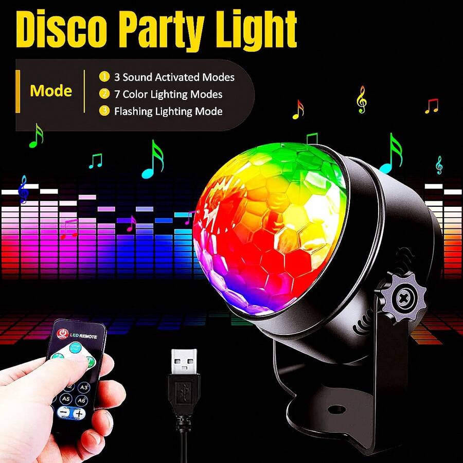 1入組聲控迪斯可派對燈,黑色夜間光,usb電源插入,帶有遙控器,7種照明模式,適用於家庭房間、舞會、生日派對、卡拉ok、聖誕節、婚禮、表演、俱樂部裝飾