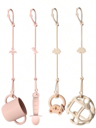 4pcs Silicone Toys Straps For Teether Cartoon Dinosaurs Shape Anti-Lost Adjustable Pacifier Chain Baby Silicon Nipple Holder Stroller Accessories