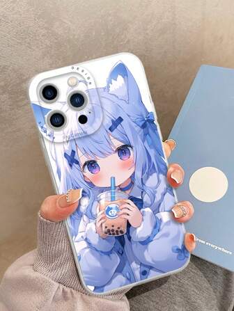 1pc Cartoon Cat Drinking Bubble Tea Tpu Phone Case Compatible With Iphone And Samsung Phones Compatible With iPhone15/15Plus/15Pro/15Promax