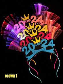 1PC 2024 Happy New Year Crowned Head Band New Year Decorative Gift Headwear Sparkling Hair Ornament, Random Colors, Suitable for Party and Carnival - Multicolor - View 8