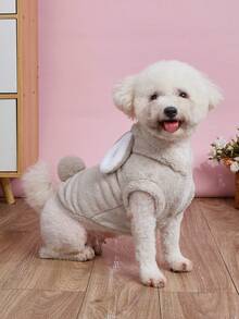 柔軟毛絨布料寵物衣服,帶有毛絨耳朵和可拆卸尾巴,觸感極佳寵物睡衣,灰兔款式 - 灰色 - 查看 3