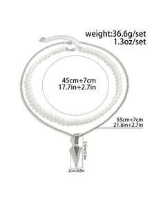 2 件套時尚創意幾何箭頭吊墜珍珠項鍊套裝男士日常休閒裝 - 彩色 - 查看 6