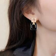 Retro Oil Dripping Square Geometric Fashion Niche High-End Elegant Earrings - Black - View 1