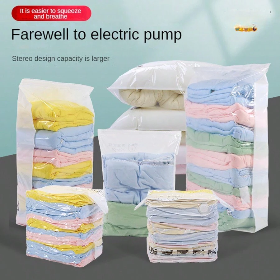 1pc Air-free Three-dimensional Vacuum Compression Bag Quilt Clothes Vacuum Storage Bag Vacuum Bag - Clear - View 1