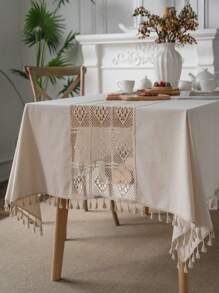 Bubaba 1pc Rectangular Tablecloth, Bohemian Farmhouse Style Handwoven Polyester With Beige Tassels, Home Decor Dining Mat For Table, Picnic, Party, Restaurant, Kitchen, Bedroom, All Seasons - Milky White - View 9