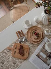 Bubaba 1pc Rectangular Tablecloth, Bohemian Farmhouse Style Handwoven Polyester With Beige Tassels, Home Decor Dining Mat For Table, Picnic, Party, Restaurant, Kitchen, Bedroom, All Seasons - Milky White - View 8
