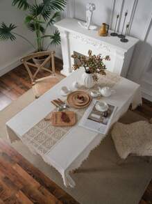 Bubaba 1pc Rectangular Tablecloth, Bohemian Farmhouse Style Handwoven Polyester With Beige Tassels, Home Decor Dining Mat For Table, Picnic, Party, Restaurant, Kitchen, Bedroom, All Seasons - Milky White - View 5