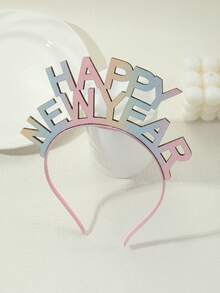 新年髮箍-簡約彩虹雙面閃粉’happy New Year’字母髮箍 - 彩色 - 查看 2