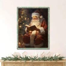 1張鄉村聖誕節畫布印刷海報,聖誕老人帆布牆藝品,適用於浴室、臥室、辦公室、客廳家居裝飾,不含相框 - 彩色 - 查看 4