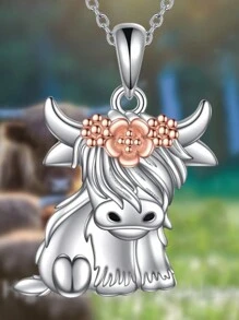 1個豪華時尚創意高地牛項鍊男女款卡通動物項鍊女式珠寶配件生日周年紀念禮物項鍊情人節聖誕節送給情侶和朋友的項鍊 - 銀色 - 查看 1