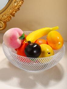 1pc Simple And Creative Double Layer Metal Fruit Basket, Home Living Room Table Fruit Plate Decoration - White - View 3
