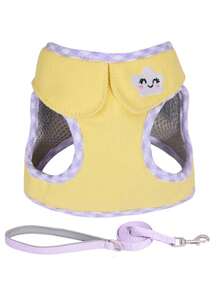 Thickened Pet Carrier With Traction Rope Set, Puppy Cloud Embroidery Backpack With Leash For Autumn And Winter - Yellow - View 1