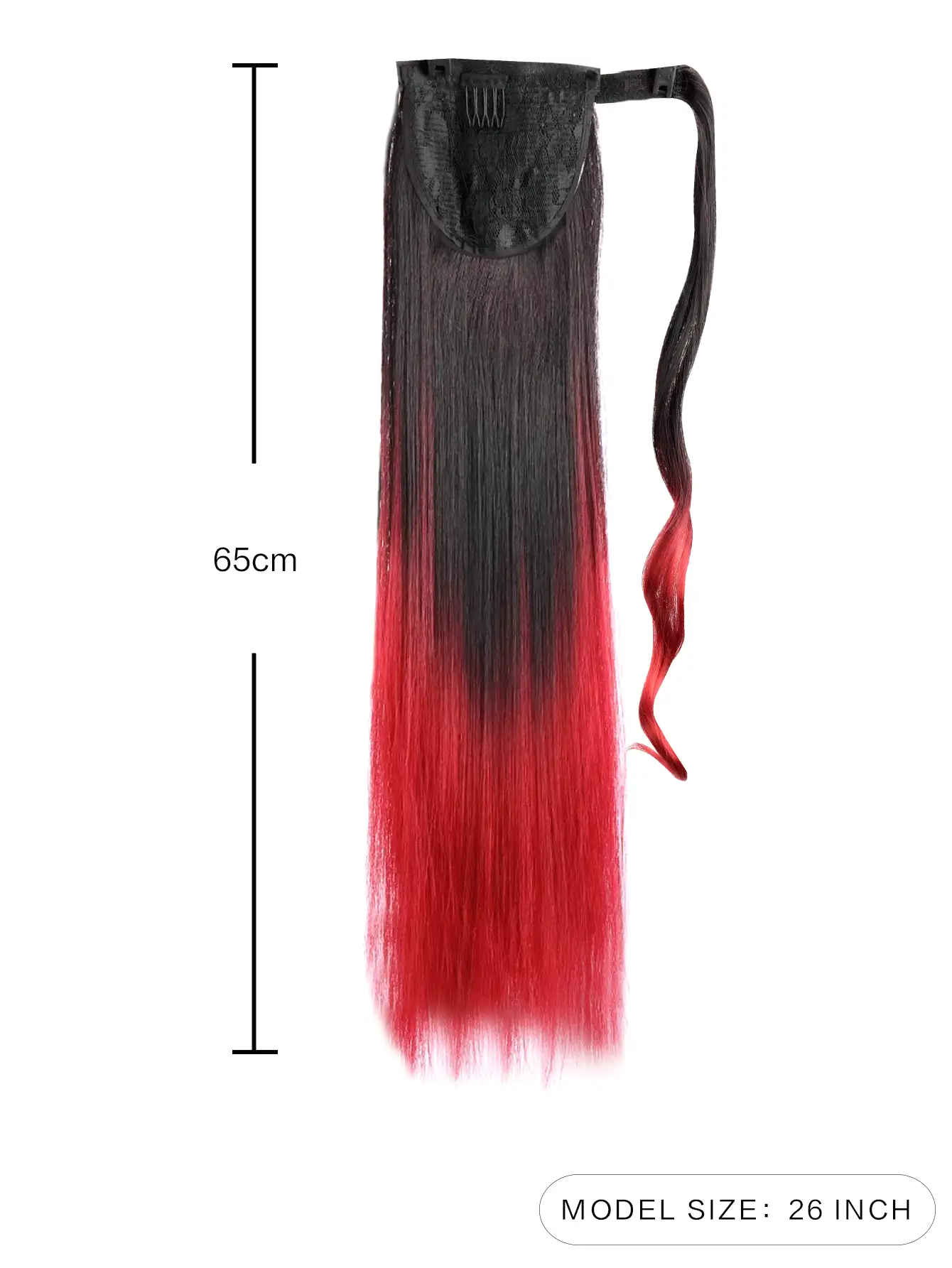 染色裝置長直馬尾辮發片黑紅漸變顏色26英寸合成纖維女性耐高溫天然合成假髮,適合日常穿著 - 漸層 - 查看 6